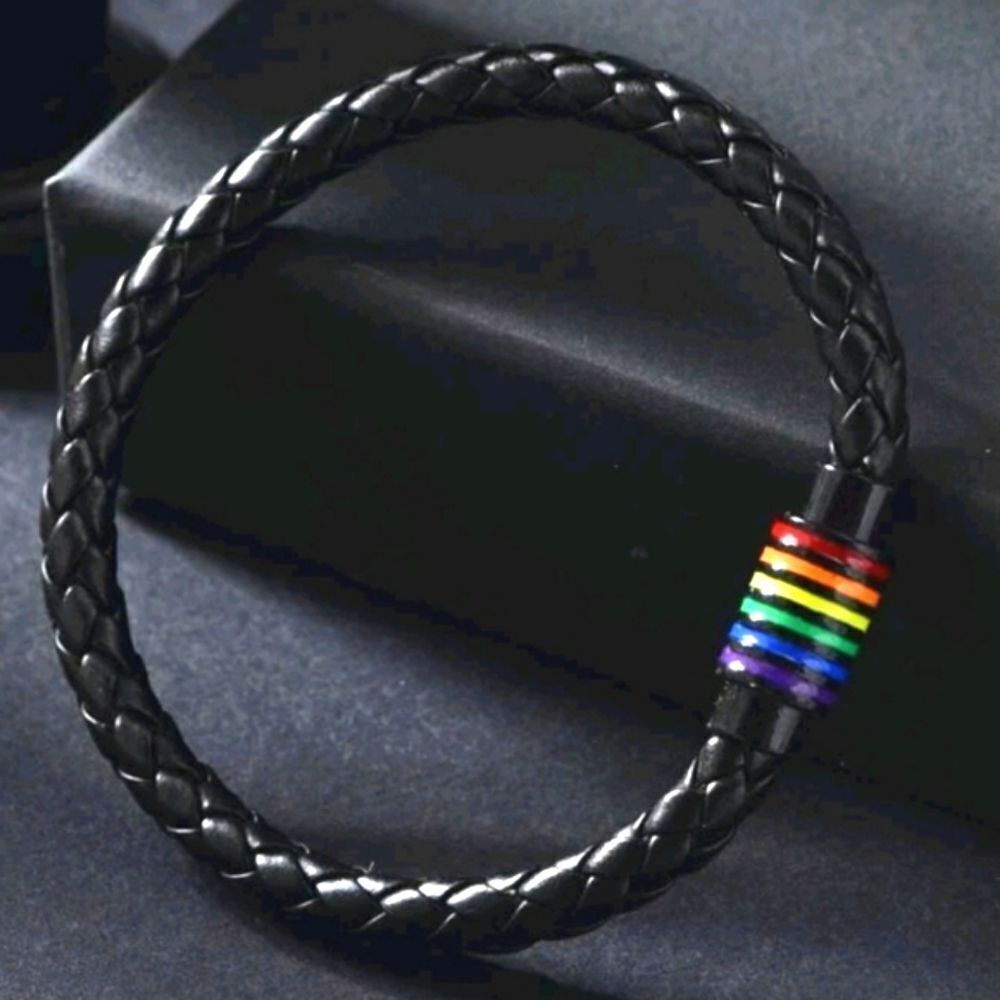 Gorgeous Black Band With Rainbow unisex bracelet